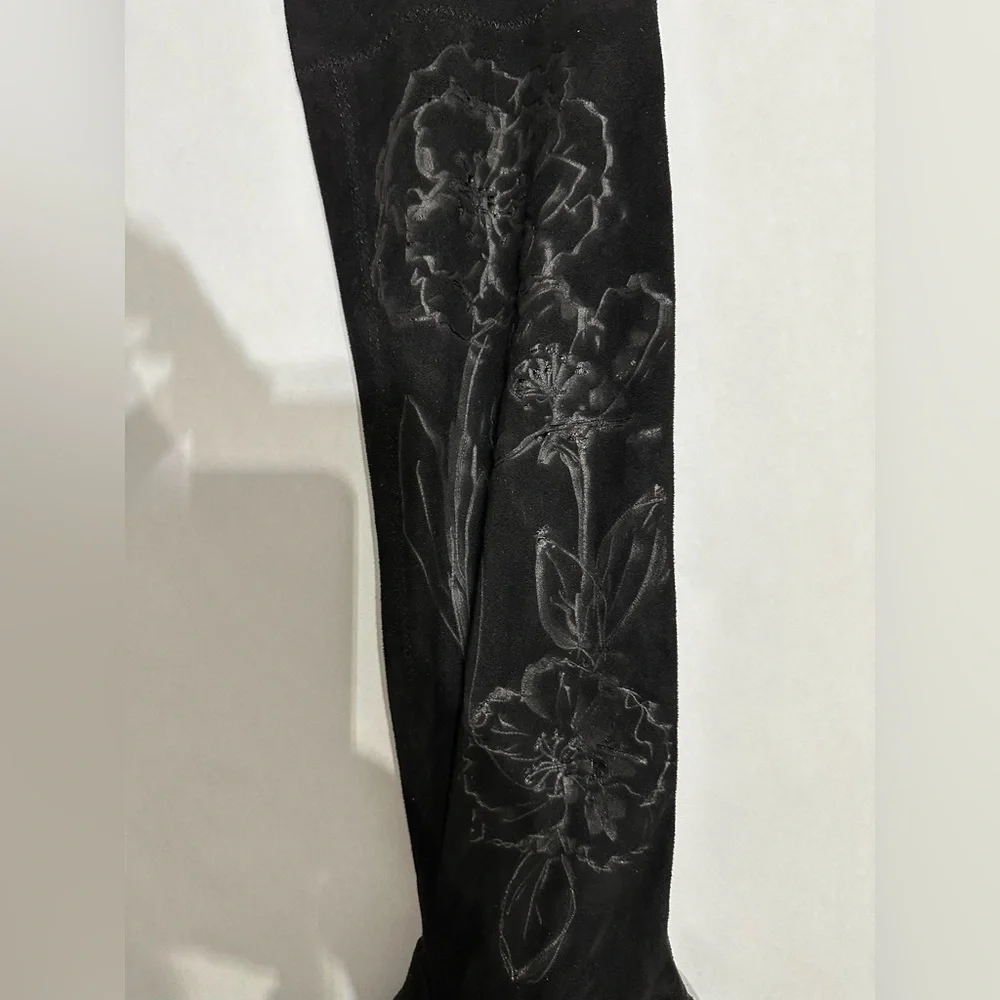 Express Black Floral Embroidered Over-the-Knee Boots Size 7